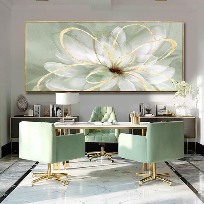 Artexist Green Floral Wall Decor Line Oversized Wall Art Modern Photo Prints 32"x70" Large Pictures for Living Room Office Decorations