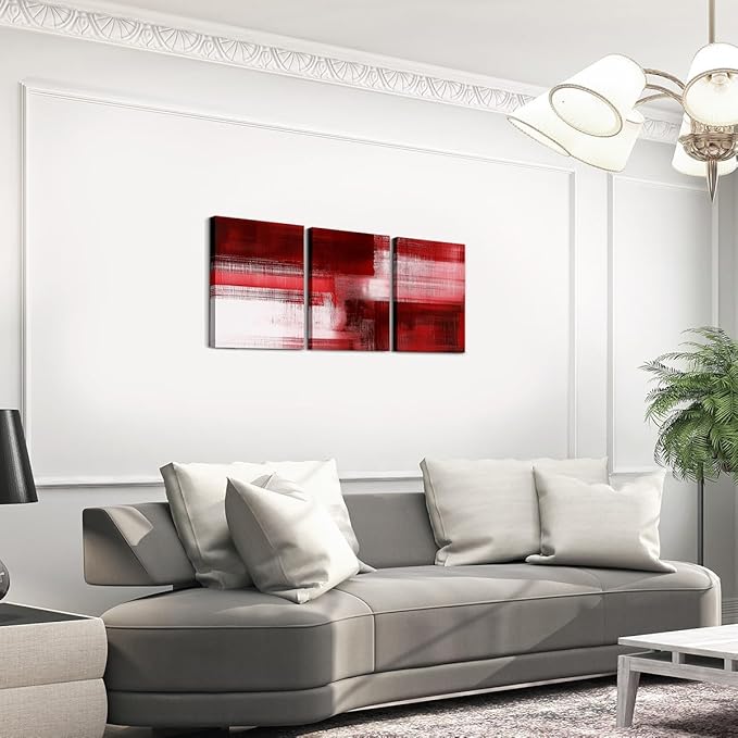 jejeloiu Red Abstract Art 3 Piece Canvas Wall Art for Living Room Bedroom Modern Art Picture Wall Decor 12"x16"x3pcs Abstract Oil Painting Office Decorations Artwork Posters