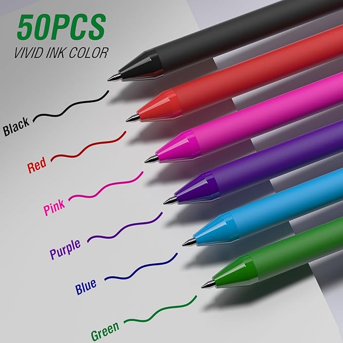 50 Pack Green Ink Pens - Bulk Pens, 1.0MM Medium Point Ballpoint Pens, Smooth Writing No Bleed Retractable Ball Point Pen (Green)