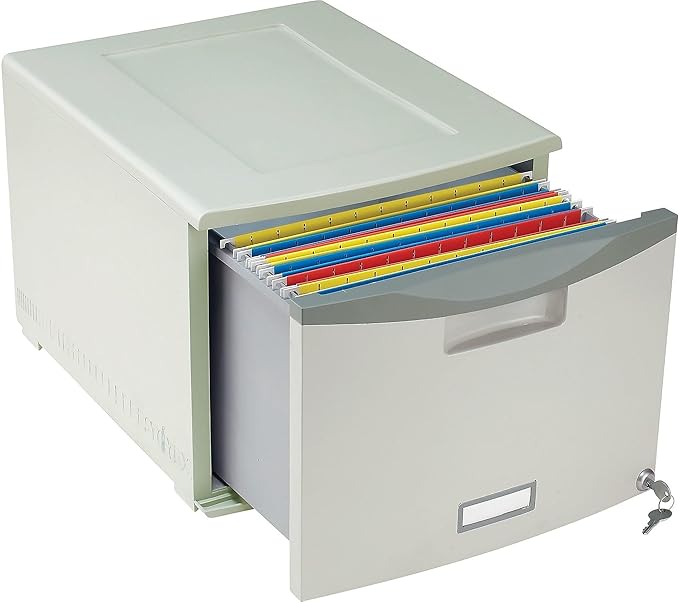 Storex Plastic One-Drawer File Cabinet – Locking Document Organizer for Home and Office, Gray, 1-Pack (61251B01C)