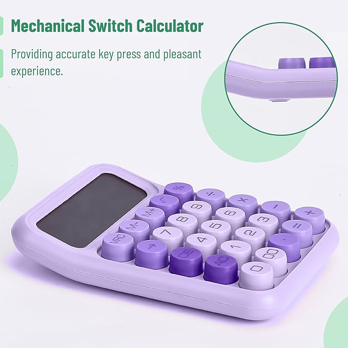 Mr. Pen- Mechanical Switch Calculator, 12 Digits, Large LCD Display, Purple Calculator Big Buttons