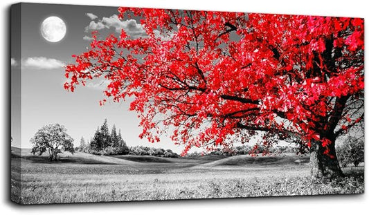 MHARTK66 wall art for living room Simple Life red moon tree scenery Abstract painting office Wall Art Decor 20" x 40" single Pieces Canvas Prints Ready to Hang for Home Decoration