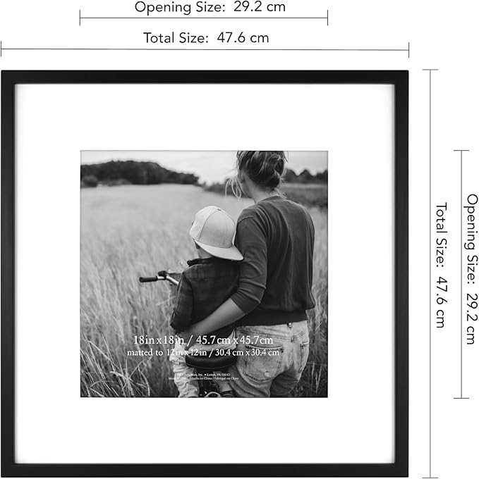 MCS East Village 18x18 Matted Square Picture Frame with 12x12 Photo Display, Black Wall Hanging Frame for Photos & Posters (2-Pack)