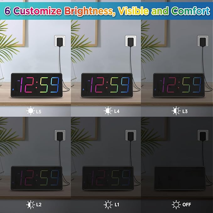 Peakeep Digital Alarm Clock for Bedroom Bedside, Extra Loud for Heavy Sleepers Adults, Large RGB Color Changing Colorful LED Big Numbers, Battery Backup Plug in Electric Clock with USB Charger