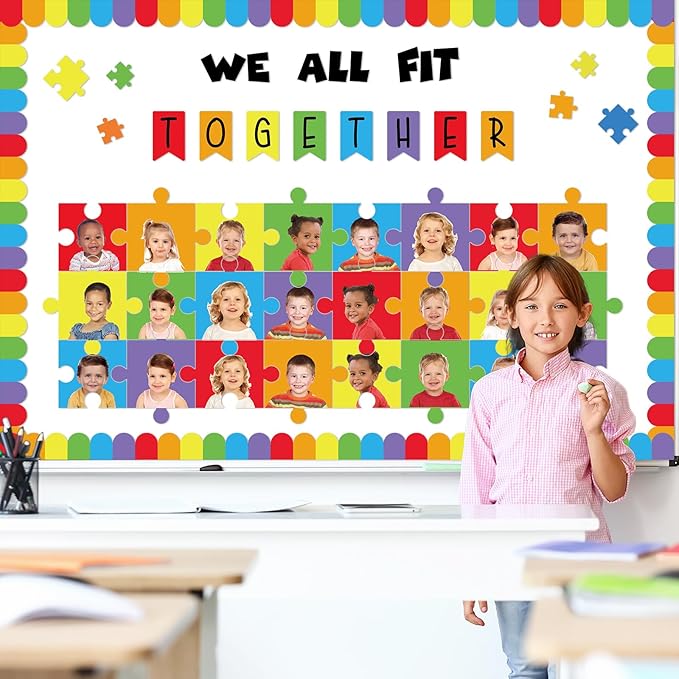 gisgfim Building Blocks Classroom Bulletin Board Decorations We All Fit Together Cutouts Toy Bricks Bulletin Board Set for Classroom Back to School Door Chalkboard Nursery Wall Decor Supplies