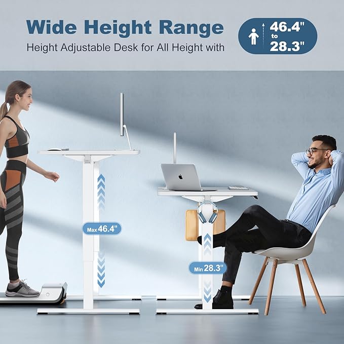DUMOS 40 Inch Electric Standing Desk Height Adjustable, Sit to Stand Up Computer Workstations Work PC Table Home Office Study Writing Gaming Desks with Memory Presets for Walking Pad, Bedroom, White