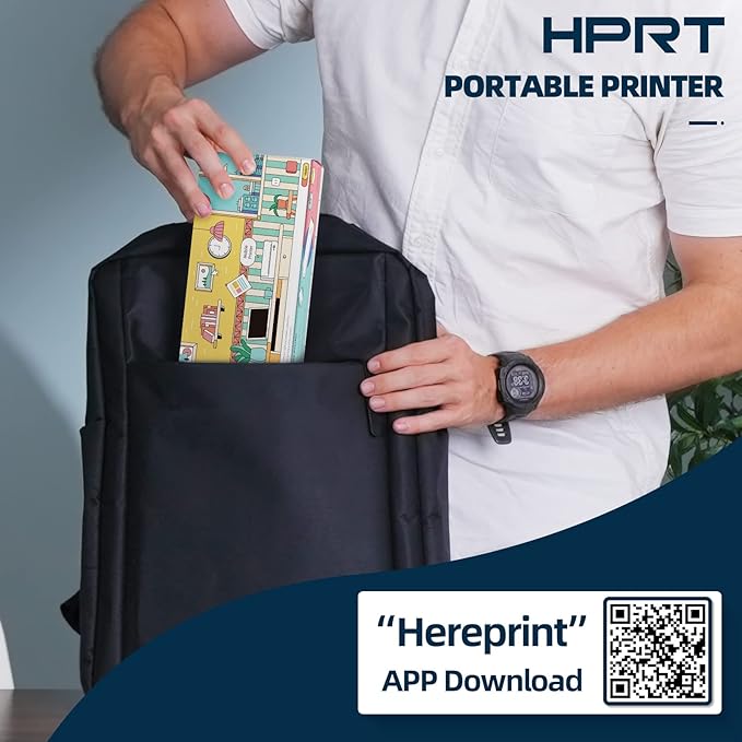 HPRT Wireless Portable Printer - Bluetooth Thermal Printer for Travel, Mobile Office, School, Home Compatible with iOS Android (Renewed) (Black)