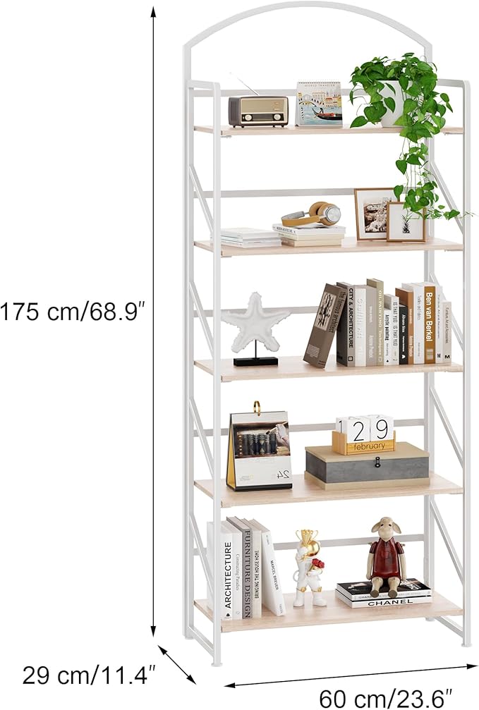 BHG No Assembly Folding Bookshelf for Living Room,Semicircle Collapsible Book Shelf for Home Office, Portable Bookcase Storage Organizer Rack Shelves