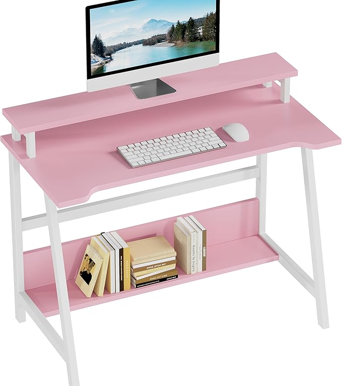 ALISENED 31.5 Inch Small Office Desk with Storage, Small Desk for Small Spaces, Compact Home Office Desk, Mini Study Desk for Bedroom, Pink