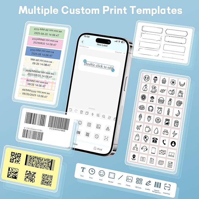 Label Maker Machine with Tape, Small Portable Bluetooth Label Printer, Handheld Mini Labeler for Home, Kitchen, Office, Waterproof Label Makers for Labeling, Gift, Kids School Items, White