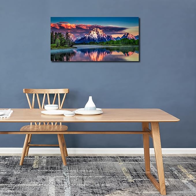 Sunset Landscape Canvas Wall Art for Living Room Grand Teton Wyoming National Park Picture Wall Decor Snake River Mountain Forest Nautre Prints Artwork Bedroom Bathroom Office Home Decor 20" X 40"