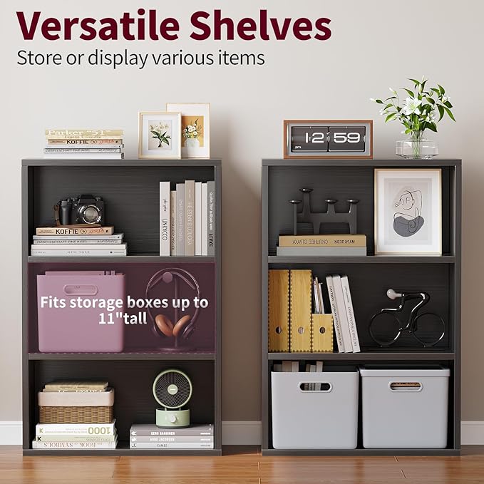 ALISENED 3-Tier Shelf Bookcase, Open Storage Bookshelf, 23.6“ × 9.4” × 35.2“, Storage Organizer Shelving for Home Office, Livingroom and Bedroom,Black