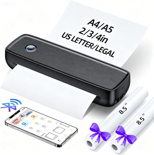 Aixiqee Portable Inkless Printer, Wireless Bluetooth Thermal Printer with 4200mAh Battery, Prints A4/A5/US Letter, High Resolution Mini Printer for Travel, Home Office & Mobile Printing