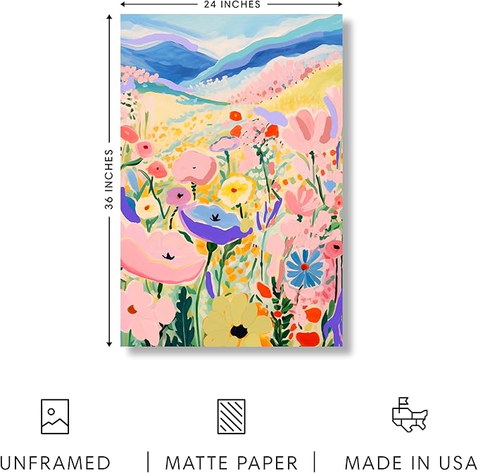 HAUS AND HUES Floral Art Wall Decor - Wildflowers Wall Art for Living Room, Floral Artwork for Bedroom Walls, Flower Painting for College Girls Dorm Room (Valley, Unframed, 24x36)