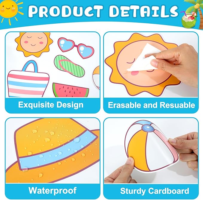 Hello Summer Bulletin Board Set Beach Theme Classroom Bulletin Board Decorations Surfing Tropical Palm Cutouts for Back to School Bus Teacher Supplies Nursery Home Chalkboard Wall Door Decor