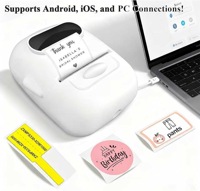 P50 2 Inch Label Makers, Bluetooth Label Maker Printer with 1pc 40x30mm Label, Portable Thermal Printer for Small Business, Retail, Clothing, Jewelry, QR Code Support Phone & Pc (White)