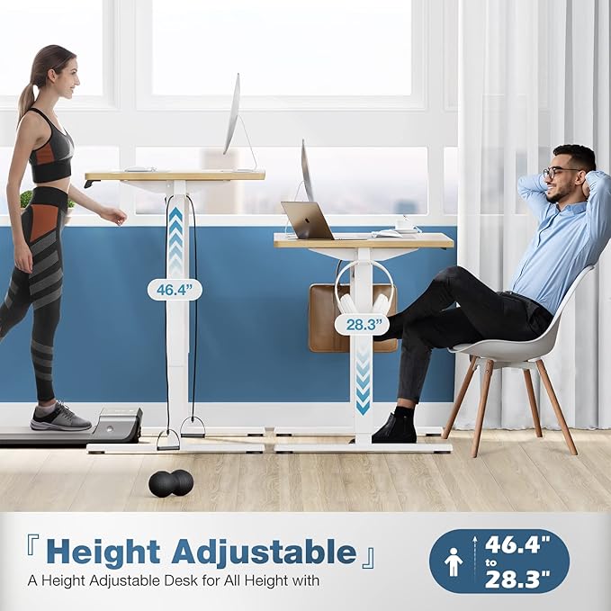 Sweetcrispy Electric Standing Desk Adjustable Height, 48x24 Inch Sit Stand Up Home Office Desks Computer Workstation PC Work Table with 3 Memory Preset Splice Wood Board Metal Frame, Oak