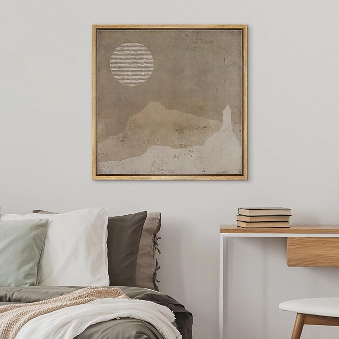 SIGNWIN Framed Canvas Print Wall Art Grunge Dark Brown Minimal Landscape Abstract Shapes Illustrations Modern Art Decorative Boho Relax Nordic for Living Room, Bedroom, Office - 24"x24" Natural