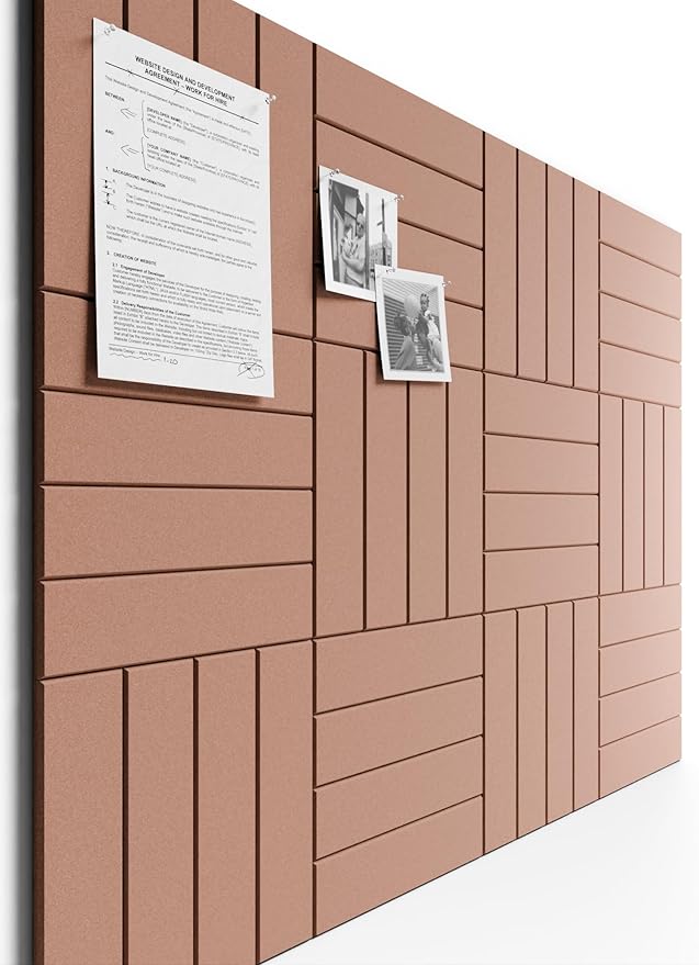 Bumusty Large Cork Board Alternative-48 x 36" Felt Bulletin Board Tiles, with 30 Pushpins, 70 Adhesive Tabs, 12-Pack Slat Wall Paneling, Cork Boards for Office Push Pin Board Felt Board-Terracotta