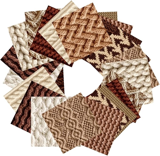 24 Sheets Knitting Wool Decorative Scrapbooking Paper Pad 6x6 Craft Paper Single-Side Card Making Supplies for Junk Journal, Holiday Journaling, Brown, Earth Tone and White