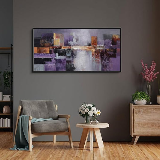 yiijeah Abstract Purple Wall Decor Bedroom Canvas Bathroom Art Picture Items for Women Framed Artwork Print 58x29 Inches