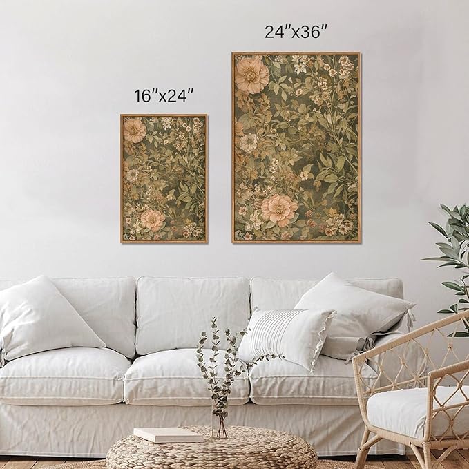 SIGNINART Vintage Floral Framed Canvas Wall Art Set of 3, Mid Century Modern Wildflower Wall Decor, Neutral Botanical Artwork, Retro Plant Art Prints for Bedroom, Living Room, Office 24"x36"