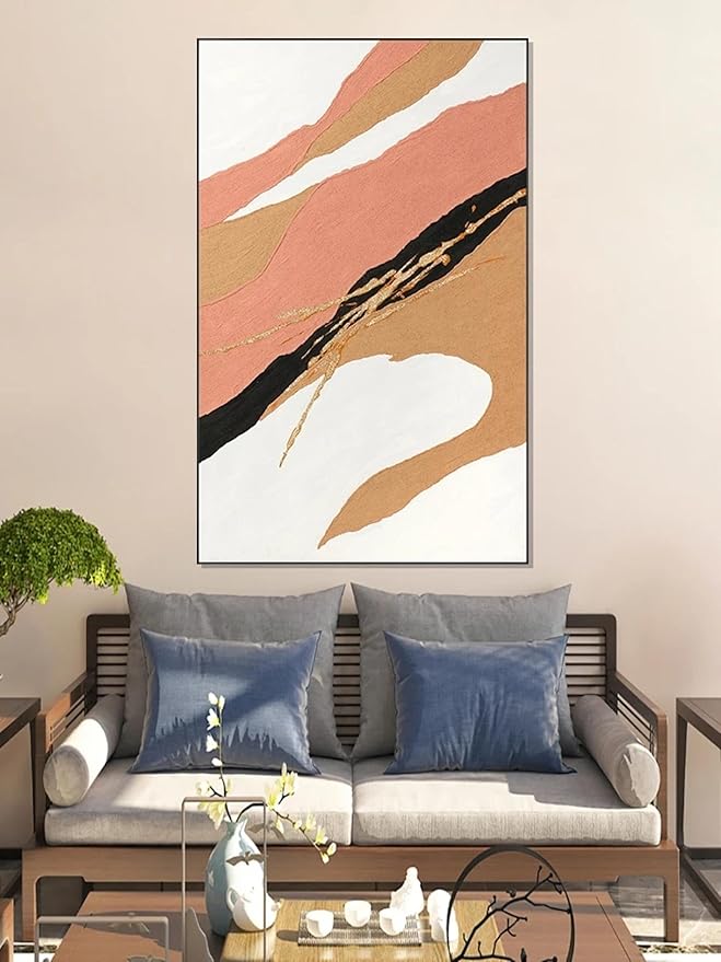 Painted Oversize Wall Large Painting Artwork for Office Wall Decor Canvas Framed Design Abstract Paintings Art Decorative 65x110cm/(26x43inch) with-Black-Frame