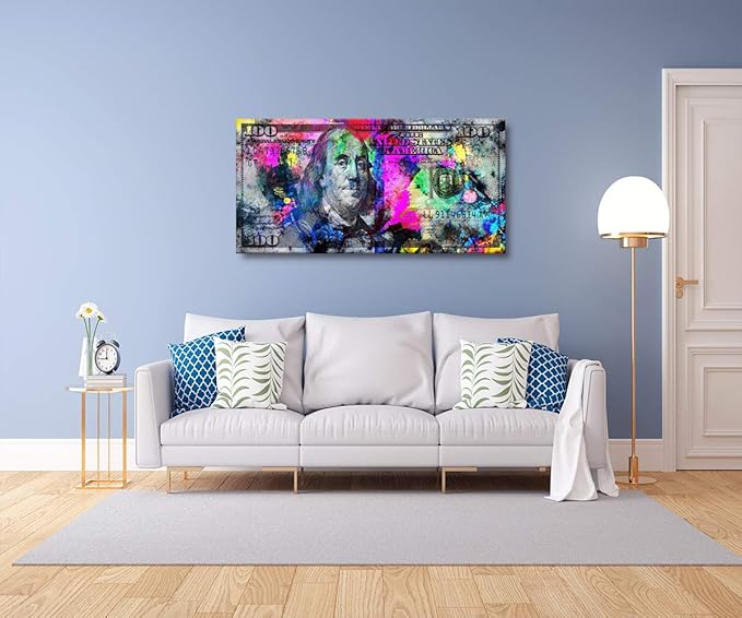 Yatsen Bridge Motivational Canvas Wall Art Large Size Painting 100 Bill Cash Benjamin Franklin Dollar Posters and Prints Home Decor for Living Room Bathroom Kitchen, 48" x 24"