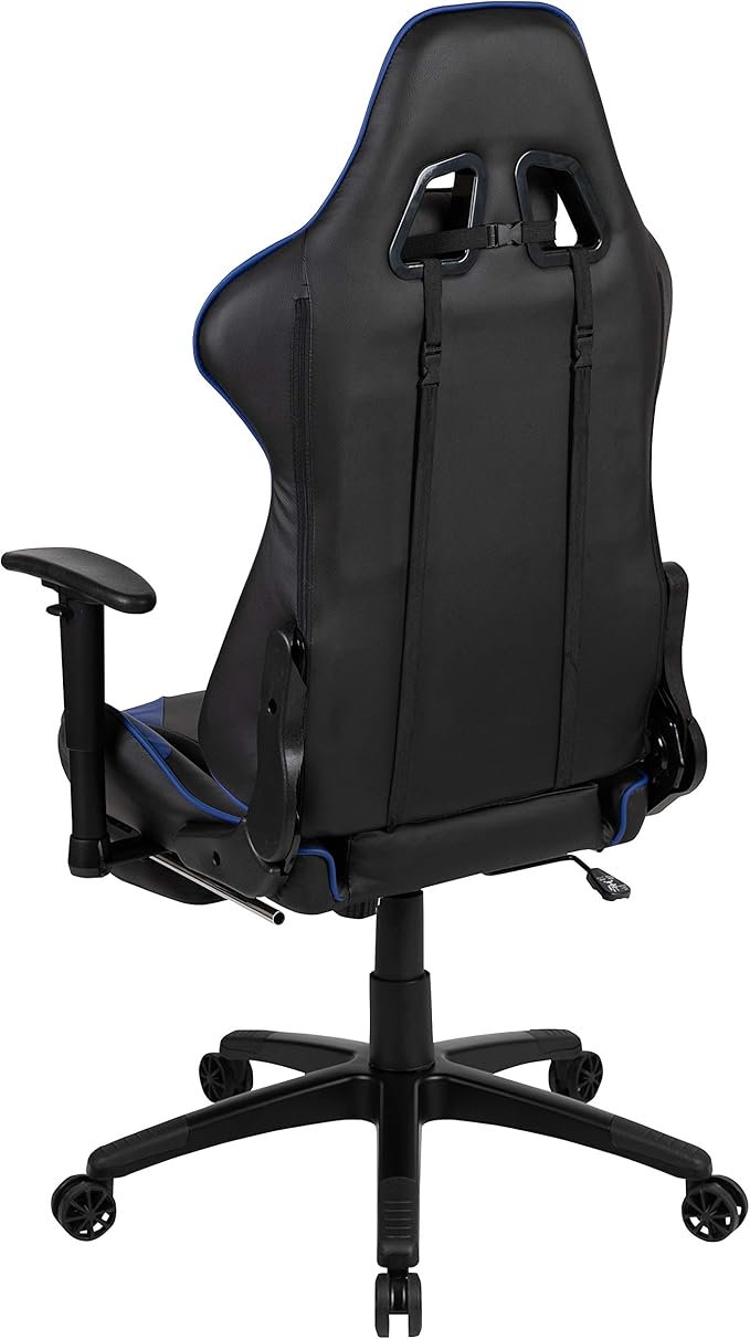 Flash Furniture X30 Gaming Chair Racing Office Ergonomic Computer Chair with Fully Reclining Back and Slide-Out Footrest in Blue LeatherSoft