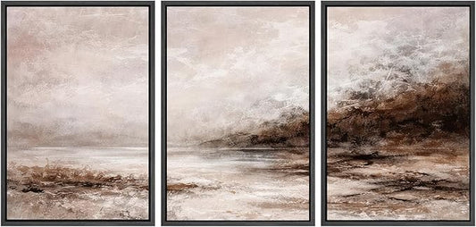 SIGNWIN Framed Canvas Print Wall Art Set Hazy Autumn Shores Illustrations Decorative Relax/Calm Zen for Living Room, Bedroom, Office - 24"x36"x3 BLACK