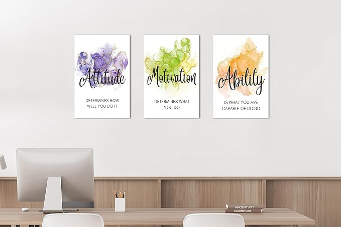 SHMAO 3 Piece Office Canvas Wall Art, Motivational Quotes Abstract Watercolor Canvas Print Pictures Wall Decor for Office, Men Women Inspirational Framed Artwork Home Office Decor 12''x18'' x 3 Pcs