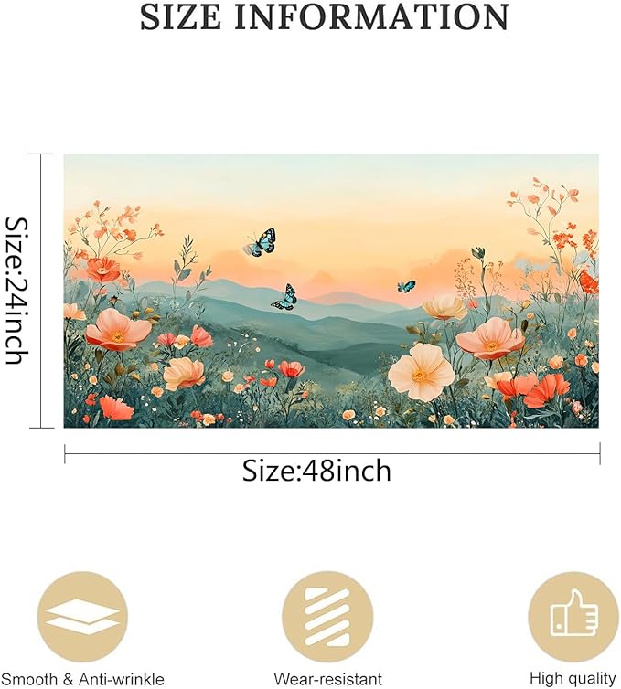 JLXART Canvas Wall Art for Living Room Decor Mountain Landscape with Butterflies and Flowers Picture Prints Bedroom Office Wall Decor Framed Art 24 x 48 inches Ready to Hang