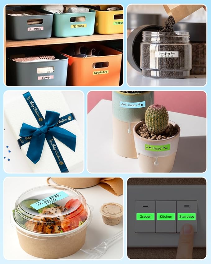 Phomemo P12 Label Maker Machine with 4 Tapes, Small Label Makers Ribbon Printer Machine for Home, Office, Organizing, Kitchen