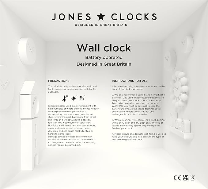 JONES CLOCKS® Marvel wall Clock | Modern Retro Rounded Square Clock | 10 inch | Black | Cool Designer Look for Kitchen, Living Room or Office