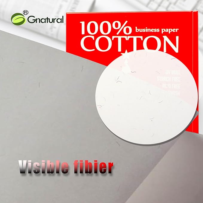 100% Cotton, Gnatural 8.5 x 11 Inch, 20lb/80GSM,with Red & Blue Fiber, Waterproof for Inkjet and Laser Printing Paper - 120 Sheets Starch Free