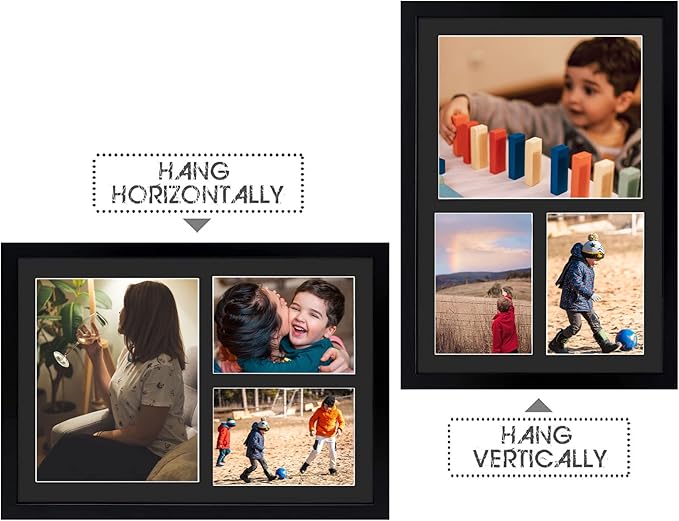 Golden State Art, 12x17 Black Wood Picture Frame - Black Mat for 8x10 and 5x7 Photos - Real Glass, Sawtooth Hanger, Swivel Tabs - Wall Mounting - Great for Posters, Weddings and Engagements