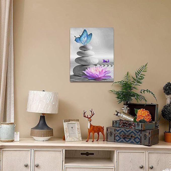 yerretin Stone Wall Art Zen Lotus Pictures Wall Decor Flower Canvas Spa Yoga Meditation Print Artwork Home Decorations for Living Room Bedroom Bathroom Office Framed 16"x20"