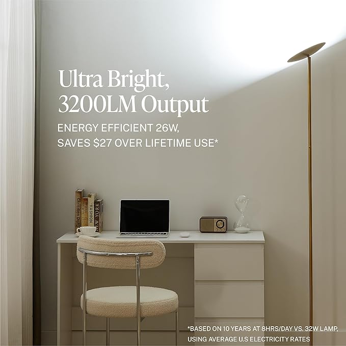 LED Torchiere Floor Lamp, 3200LM, 71" Tall Modern Torchiere Lamp in Pearl White, Stepless Dimming, Remote & Touch Control, Super Bright Light for Living Room and Bedroom, Heavy Stable Base