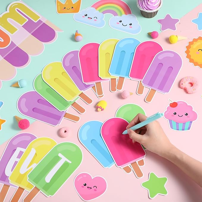 Pajean Summer Bulletin Board Set Summer Classroom Decoration Paper Cutout for Back to School Class Window Wall Home Party Decor(Ice Pop)
