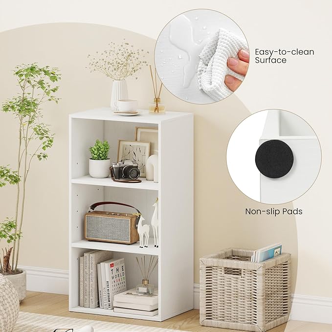 Giantex 3 Tier Bookshelf, White Bookcase 3 Shelf, Open Cube Storage Orginazer Cabinet, Multi-Functional Home Office Bedroom Furniture Display Book Shelf