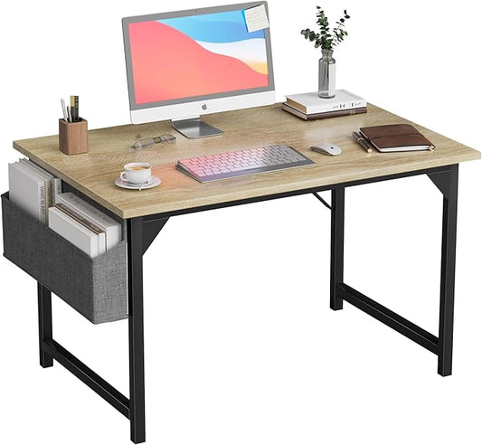 Furmax Computer Desk 40 Inch Small Office Desk with Storage Bag & Headphone Hook, Workstation for Home Office, Modern Writing Study Table (Oak)