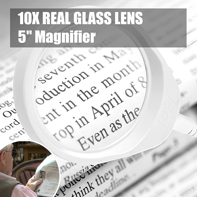 10X Magnifying Glass with Light and Stand,Dimmable Flexible Magnifying Craft Ligh, LED Lighted Magnifier Hands Free for Close Work Craft Reading Painting Hobby(White-04)