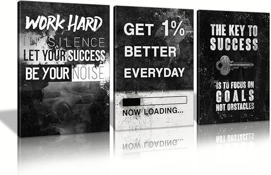 KAWAHONE Motivational Success Canvas Wall Art for Home Office Workplace, Perseverance Leader Canvas Quotes Motivate Success Positive Poster Framed -Wrapped Framed Ready to Hang