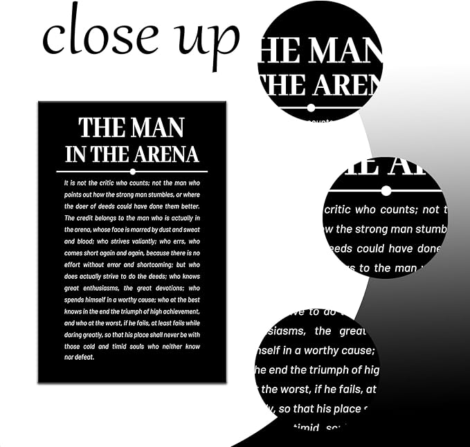 Motivational Canvas Wall Art the Man in the Arena Inspirational Poster Print Artwork Inspiring Entrepreneur Quotes Picture for Living Room Office Home Wall Decor Stretched and Framed [24''Wx36''H]