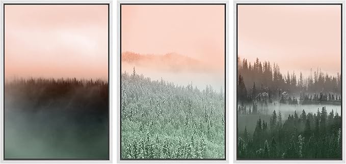 SIGNWIN Framed Canvas Print Wall Art Set Duotone Orange Green Mountain Forest Nature Wilderness Photography Modern Art Rustic Scenic Relax/Calm for Living Room, Bedroom, Office - 16"x24"x3 White