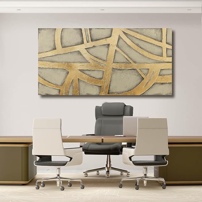VAYIMDH Abstract Canvas Wall Art Gold Pictures Minimalist Modern Artwork Bedroom Wall Paintings 24"x48" Art for Home Office