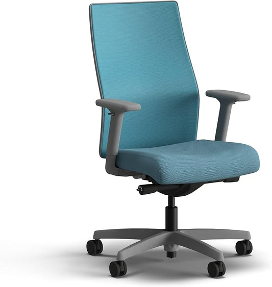 HON Ignition 2.0 Mid Back Task Chair, Spectrum Mesh, Advanced Synchro-Tilt Control, Office Chair with Lumbar Support, Height and Width Adjustable Arms, Titanium Frame, Sky