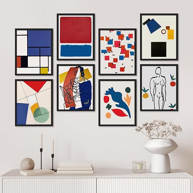 SIGNWIN Framed Poster Bathroom Decor, Wall Art Room Decor Multicolor for Living Room, Bedroom, Office Mondrian Color Block Matisse Nude Dancer Nature Abstract Shapes - 12"x16"x 8 Black