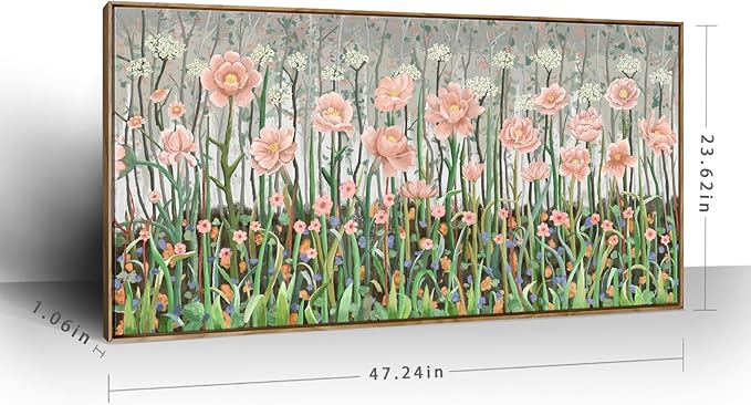 amatop Extra Large Modern Floral Wall Art: Framed Abstract Botanical Print in Pink & Green, Ready-to-Hang for Living Room, Bedroom, Office Decor (48x24 in)