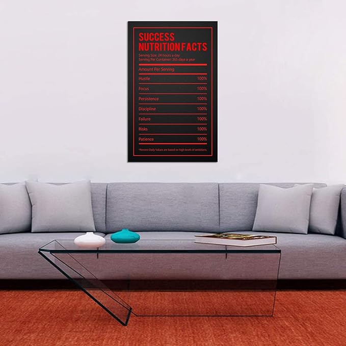 Yatsen Bridge Office Decorations Black and Red Motivational Success Nutrition Facts Canvas Painting Wall Art Poster Prints for Men Wrapped Framed Ready to Hang 28"X44"